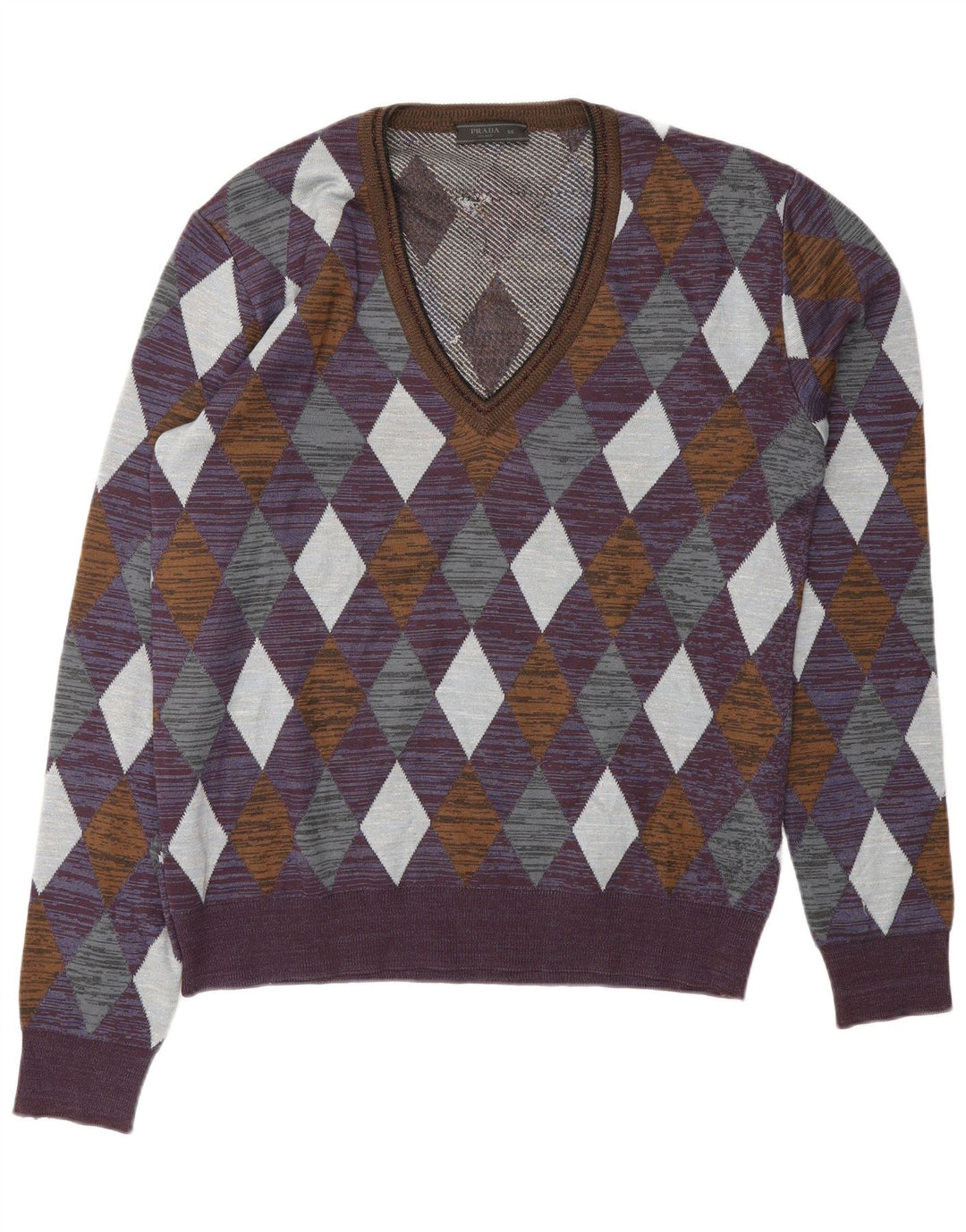 Suéter masculino Prada com decote em V IT 50 Médio Roxo Designer