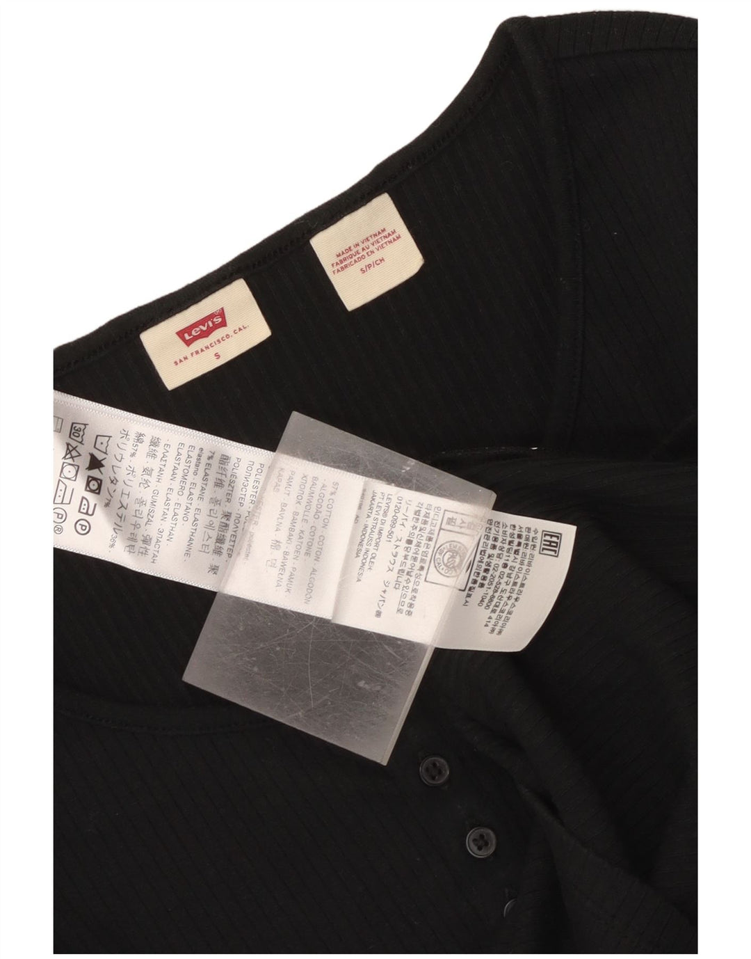 Top cropped feminino Levi's manga comprida Reino Unido 10 pequeno algodão preto