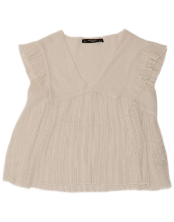 Zara Womens Trafaluc Blusa Top UK 10 Pequeno Poliéster Branco
