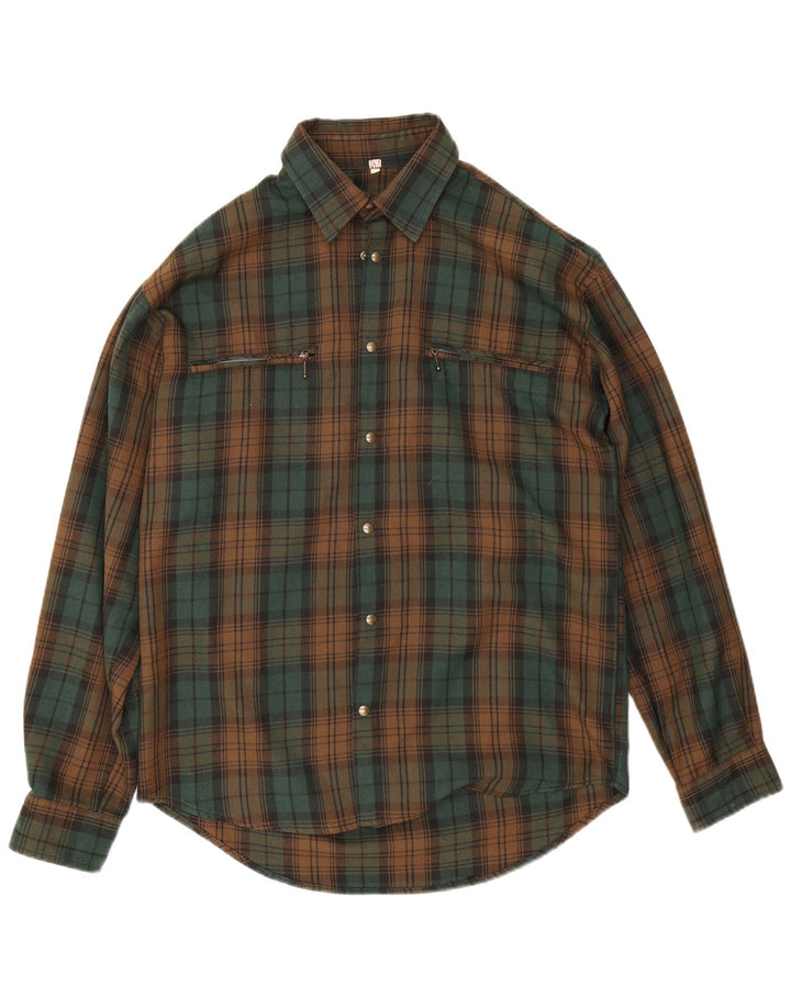 Camisa masculina vintage de flanela xadrez verde médio