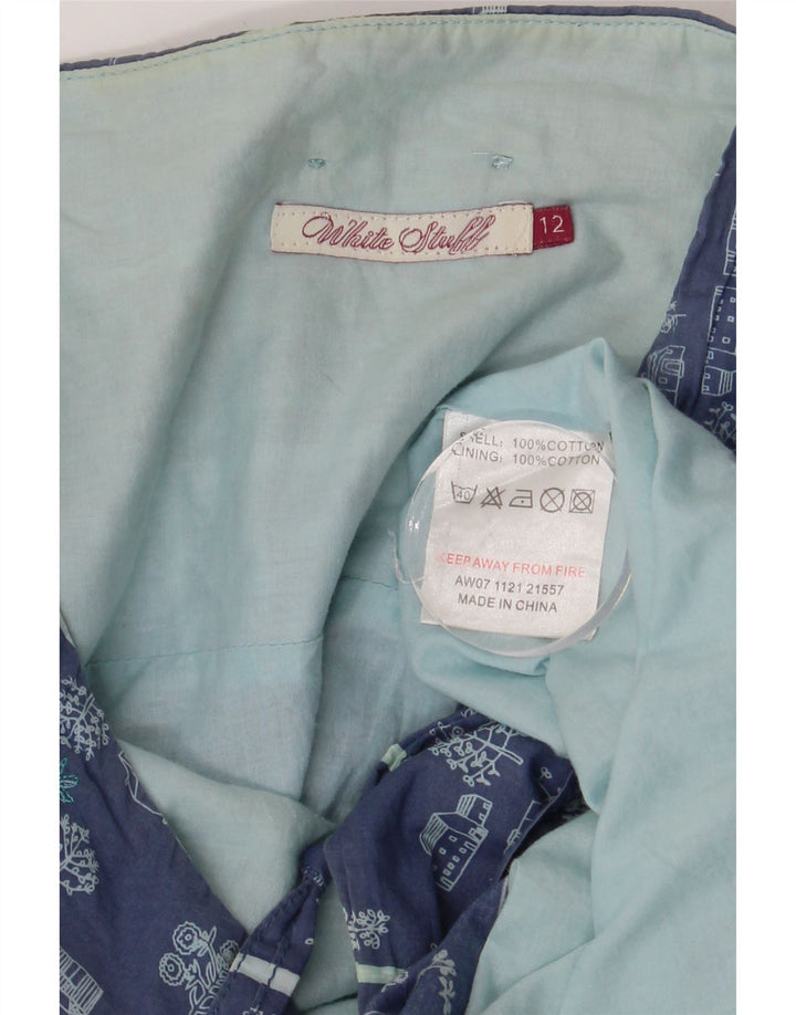 Saia feminina com estampa gráfica White Stuff UK 12 médio W30 algodão azul
