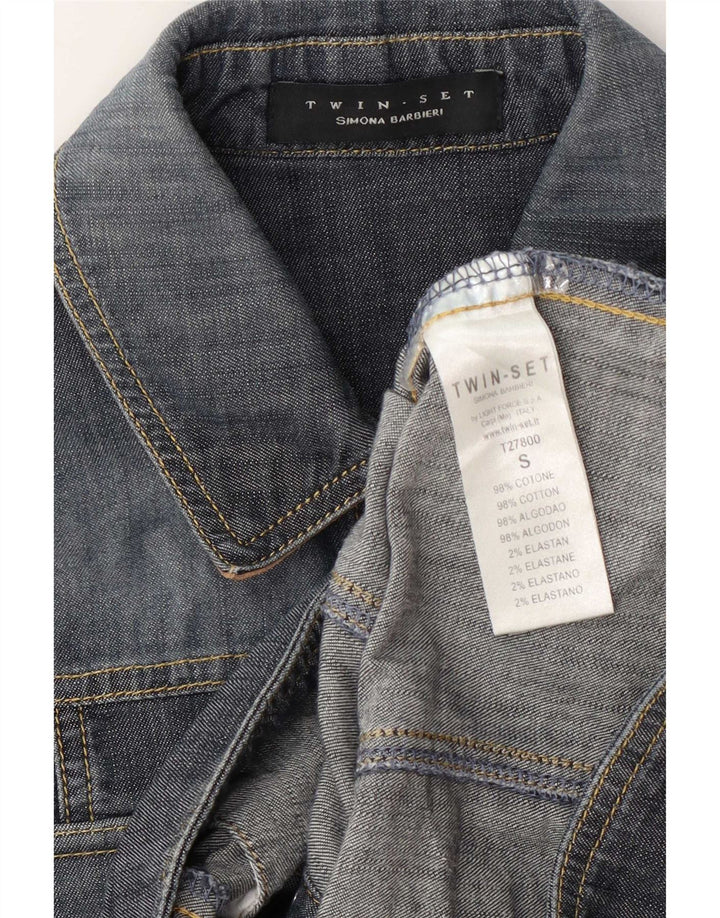 Simona Barbieri Jaqueta jeans feminina Twin-Set Reino Unido 10 algodão azul pequeno