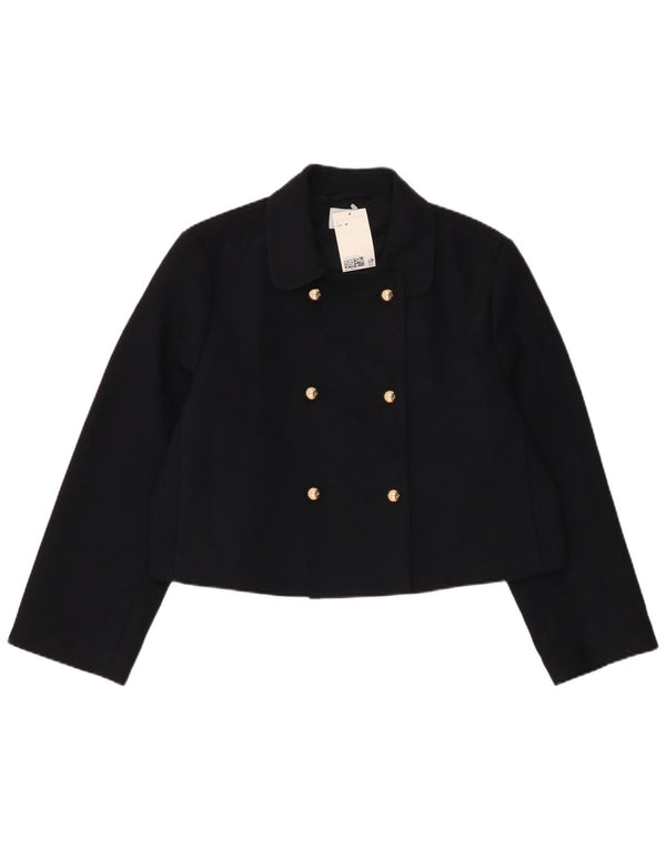 Jaqueta blazer feminina H&M com peito duplo grande Reino Unido 14 azul marinho médio