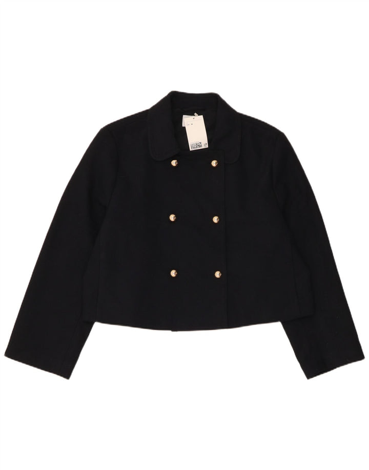 Jaqueta blazer feminina H&M com peito duplo grande Reino Unido 14 azul marinho médio