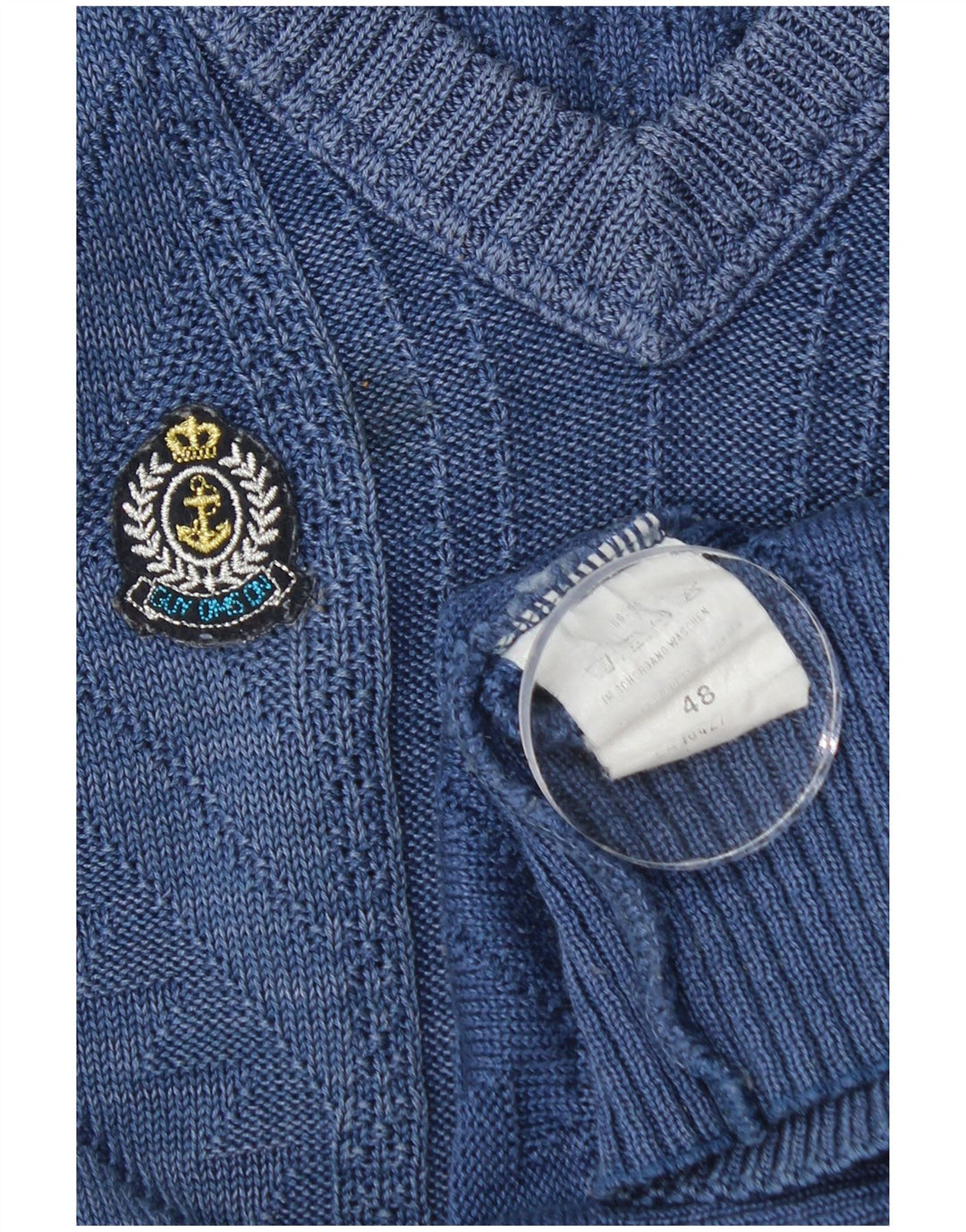 Suéter masculino vintage com decote em V IT 48 algodão azul médio