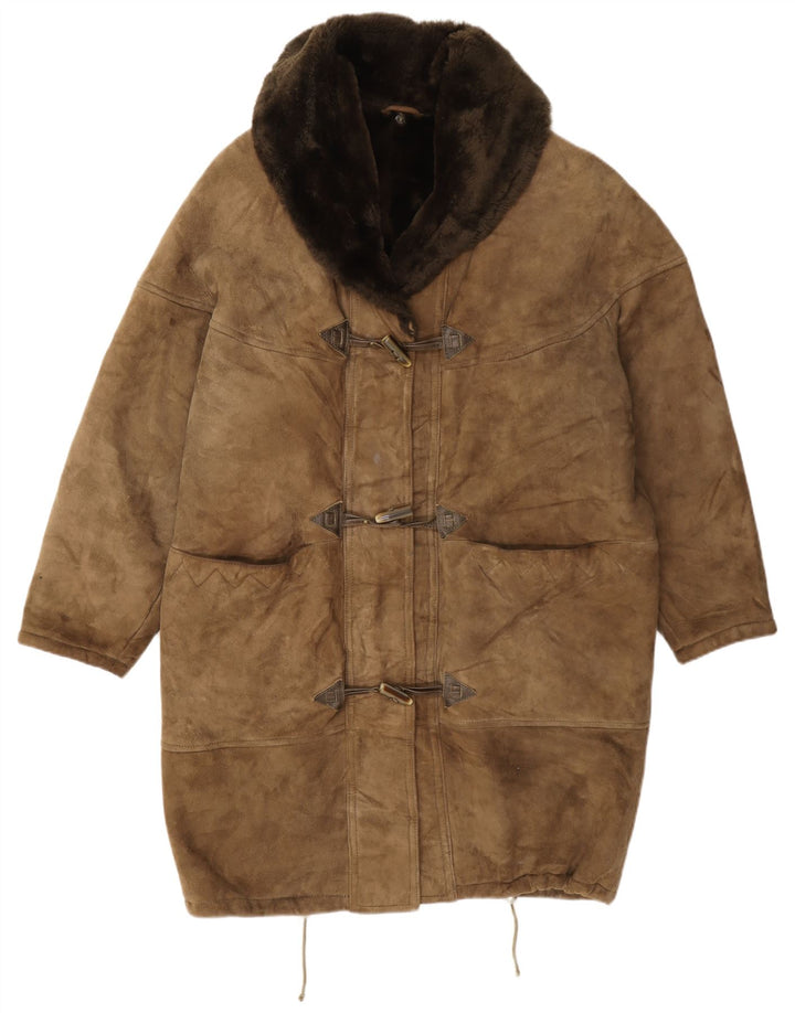 Casaco feminino vintage de shearling grande UE 42 grande marrom