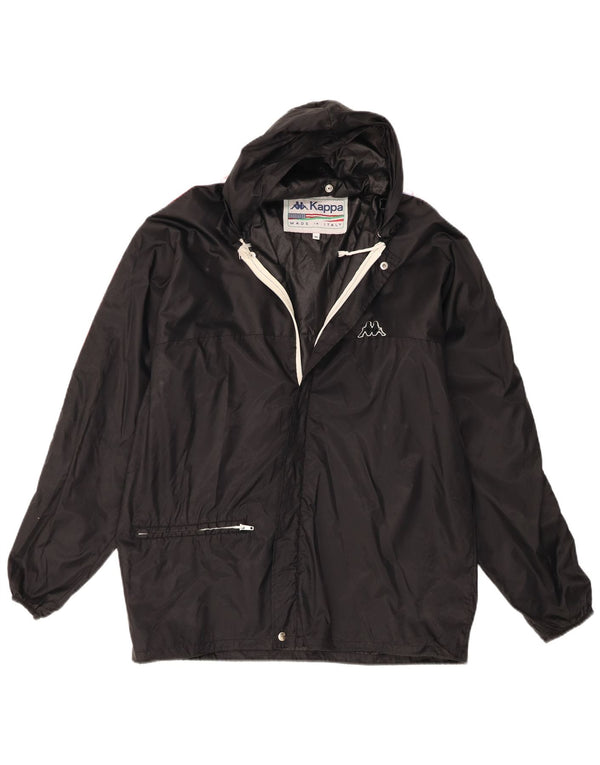 Jaqueta de chuva masculina Kappa com capuz gráfico UK 38 médio preto colorblock nylon