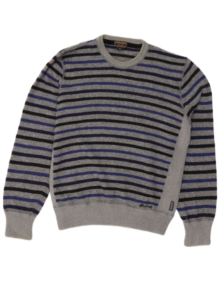 Suéter masculino WOOLRICH com gola redonda XL de lã listrada cinza