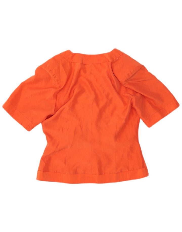 Blusa feminina VINTAGE manga curta Reino Unido 12 médio laranja