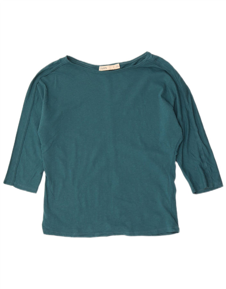Top feminino Oasis manga 3/4 Reino Unido 10 pequeno algodão verde