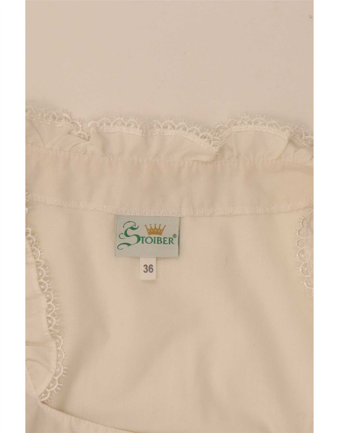 STOIBER Feminino Trachten Crop Top EU 36 Pequeno Poliéster Branco