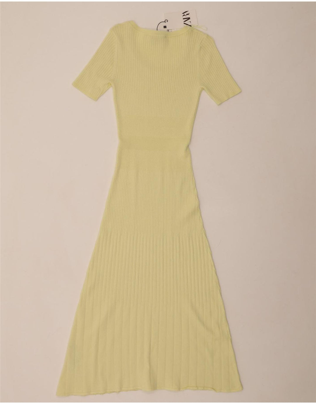 ZARA Vestido feminino maxi de manga curta, Reino Unido, 8 pequeno, viscose amarela