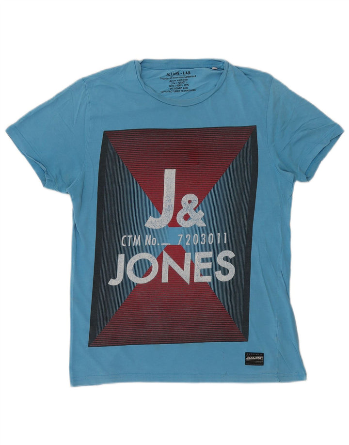Camiseta gráfica masculina Jack & Jones Top médio algodão azul