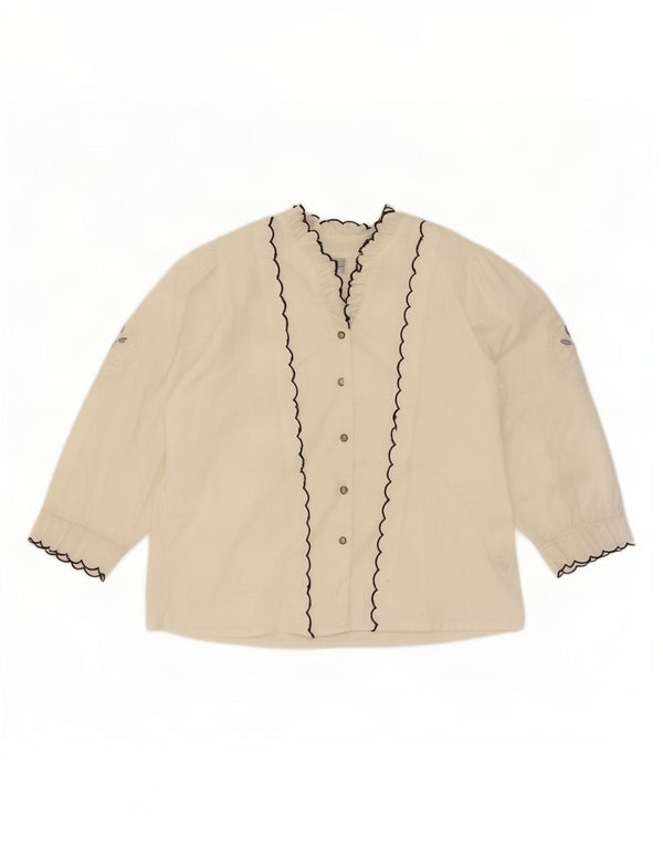 Blusa feminina vintage manga 3/4 Reino Unido 14/16 grande poliéster branco
