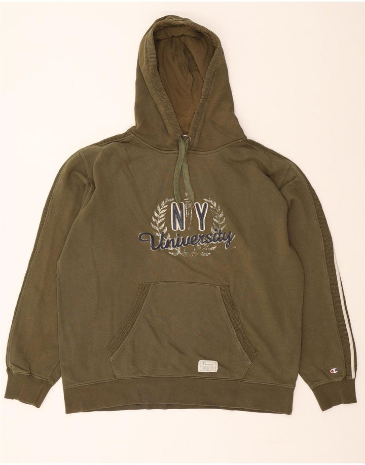 CHAMPION Mens Graphic Hoodie Jumper XL Khaki Cotton Vintage Champion and Second-Hand Champion from Messina Hembry 