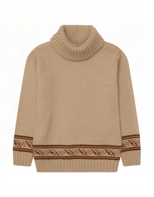 Suéter feminino vintage com gola redonda Reino Unido 12 médio bege Fair Isle
