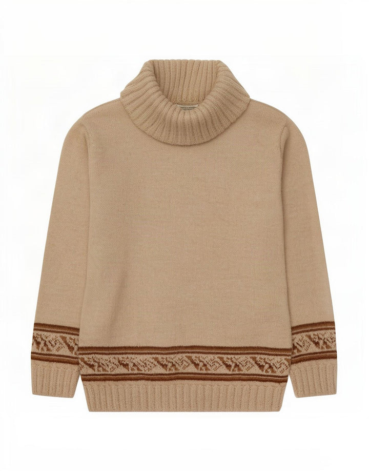 Suéter feminino vintage com gola redonda Reino Unido 12 médio bege Fair Isle