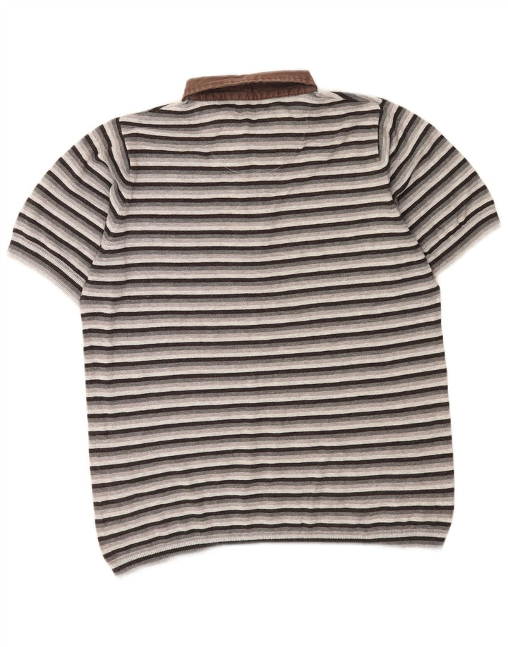 Camisa polo masculina Autograph da Marks & Spencer poliéster listrado cinza médio