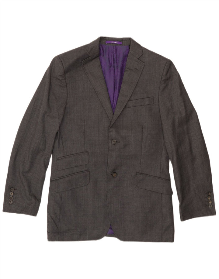 Jaqueta blazer masculina Ted Baker com 2 botões Reino Unido 36 pequena lã cinza