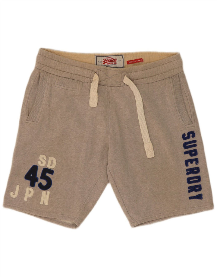 Shorts esportivos masculinos Superdry Graphic cinza médio algodão manchado