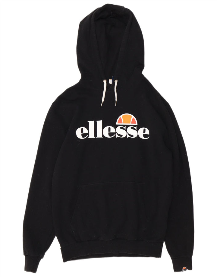 Jumper feminino com capuz gráfico ELLESSE Reino Unido 14 algodão preto médio