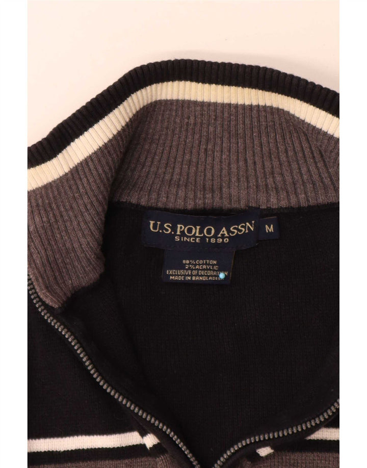 US Polo Assn. Suéter masculino com zíper e gola alta em bloco colorido preto médio