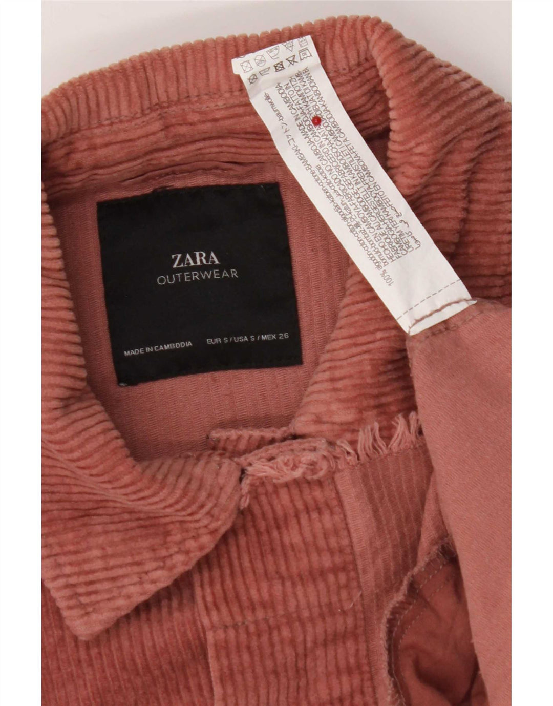 Jaqueta feminina de veludo cotelê Zara UK 10 pequeno algodão rosa