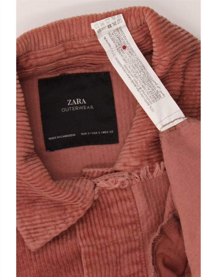 Jaqueta feminina de veludo cotelê Zara UK 10 pequeno algodão rosa