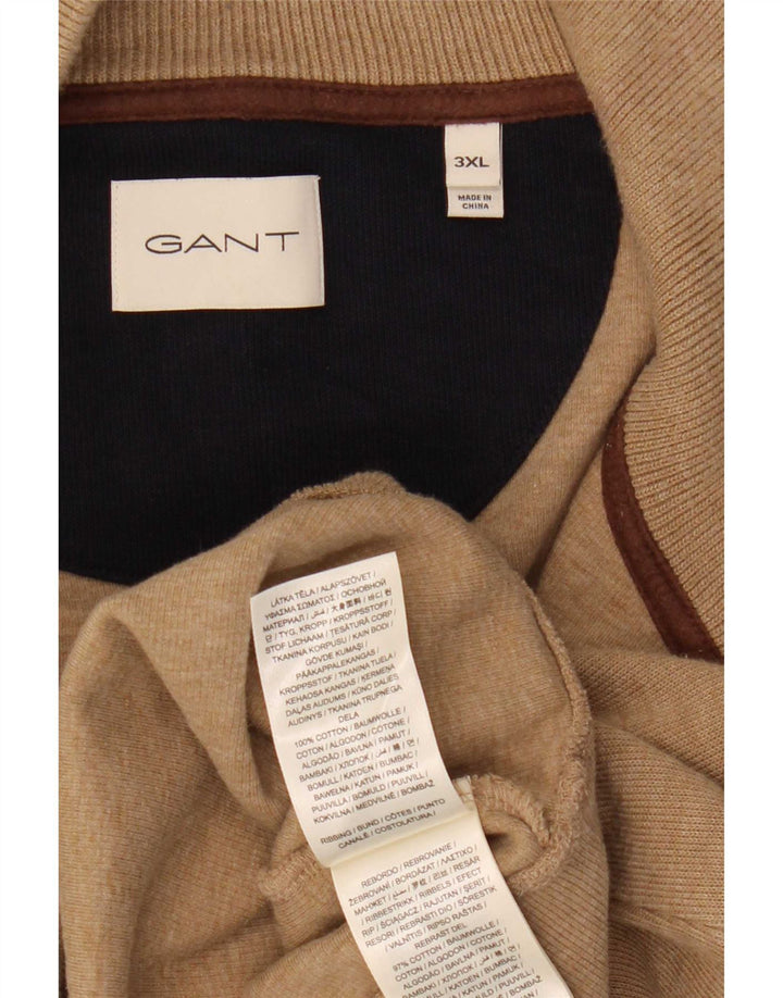 Suéter masculino Gant com zíper e pescoço 3XL algodão bege