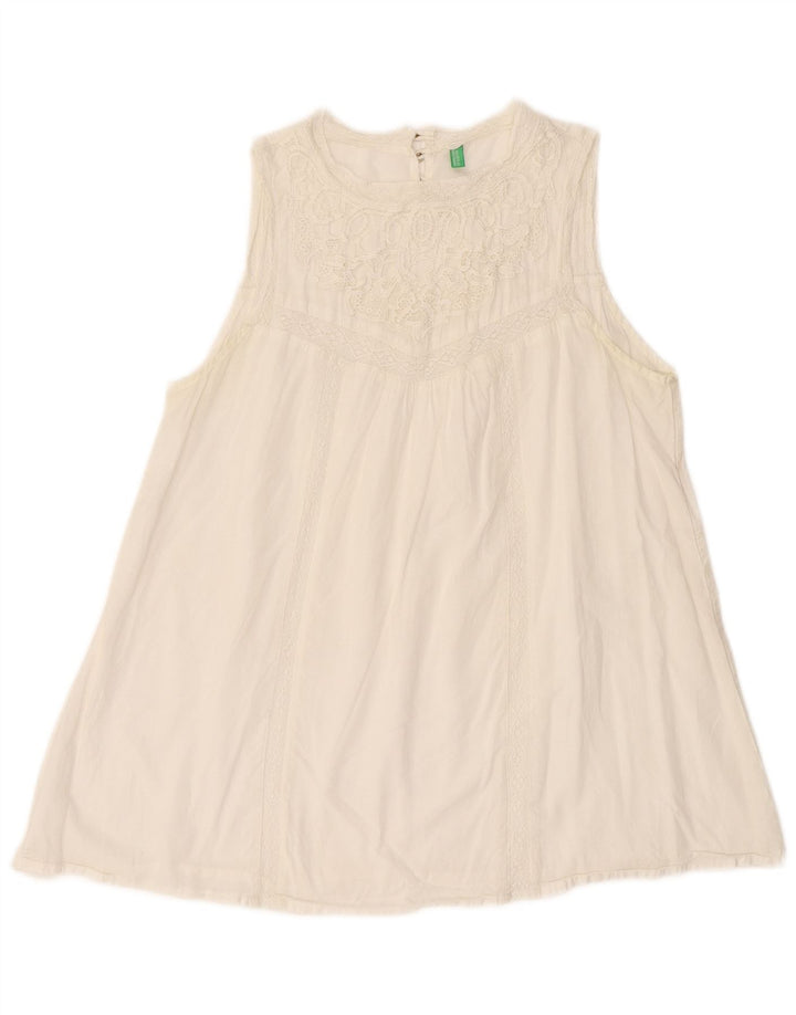 Blusa feminina sem mangas BENETTON UK 14 médio branco
