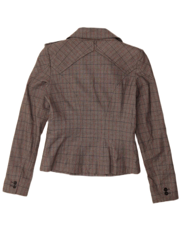 Jaqueta blazer feminina vintage com peito duplo IT 44 xadrez cinza médio