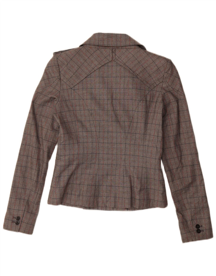 Jaqueta blazer feminina vintage com peito duplo IT 44 xadrez cinza médio