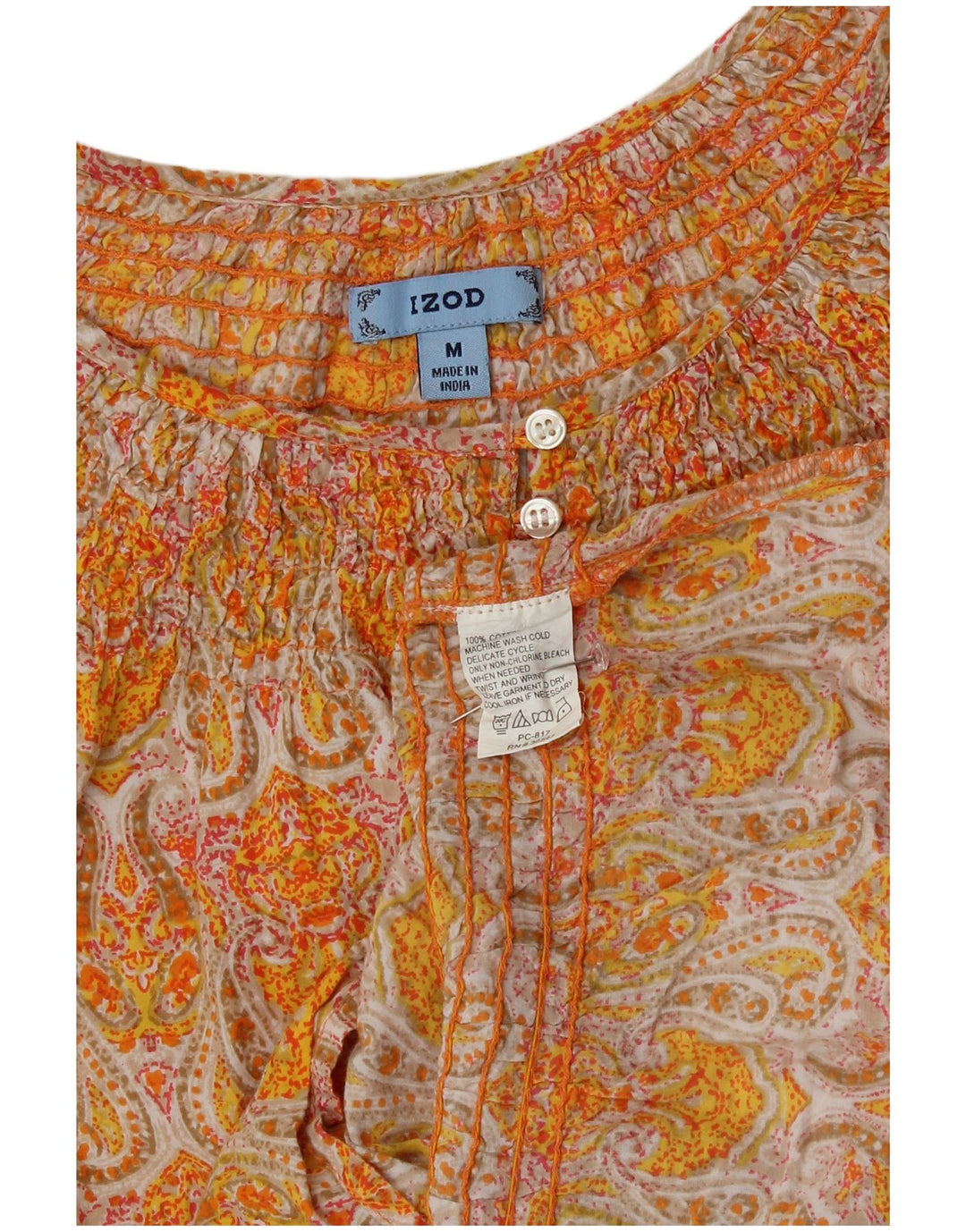Blusa feminina Izod UK 12 algodão paisley amarelo médio