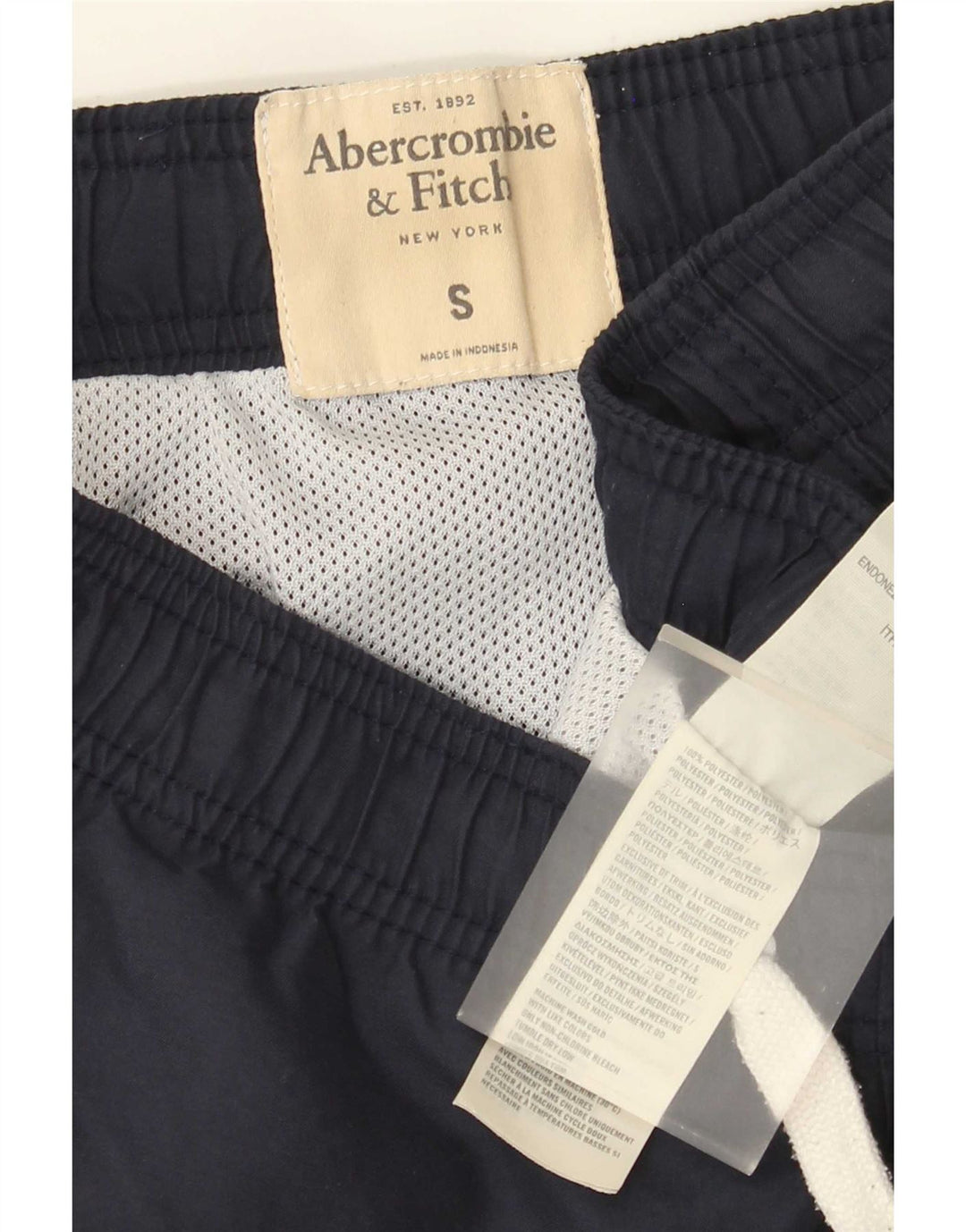 Shorts de banho masculino Abercrombie & Fitch pequeno poliéster azul marinho