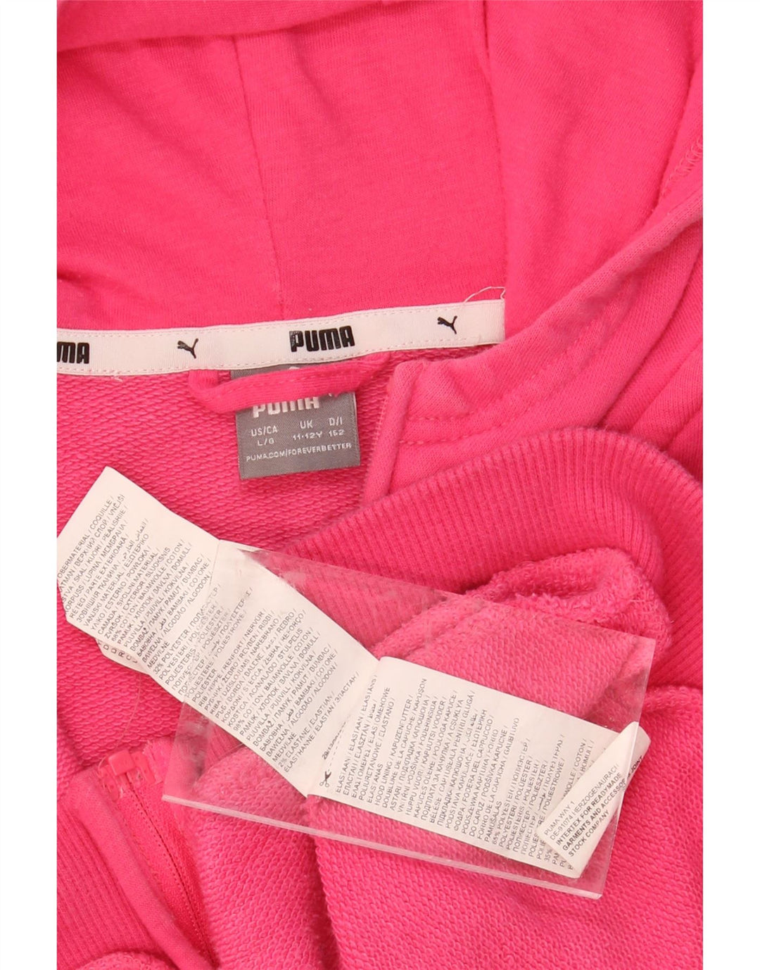 PUMA Girls Graphic Zip Hoodie Sweater 11-12 Years Pink Cotton Vintage Puma and Second-Hand Puma from Messina Hembry 
