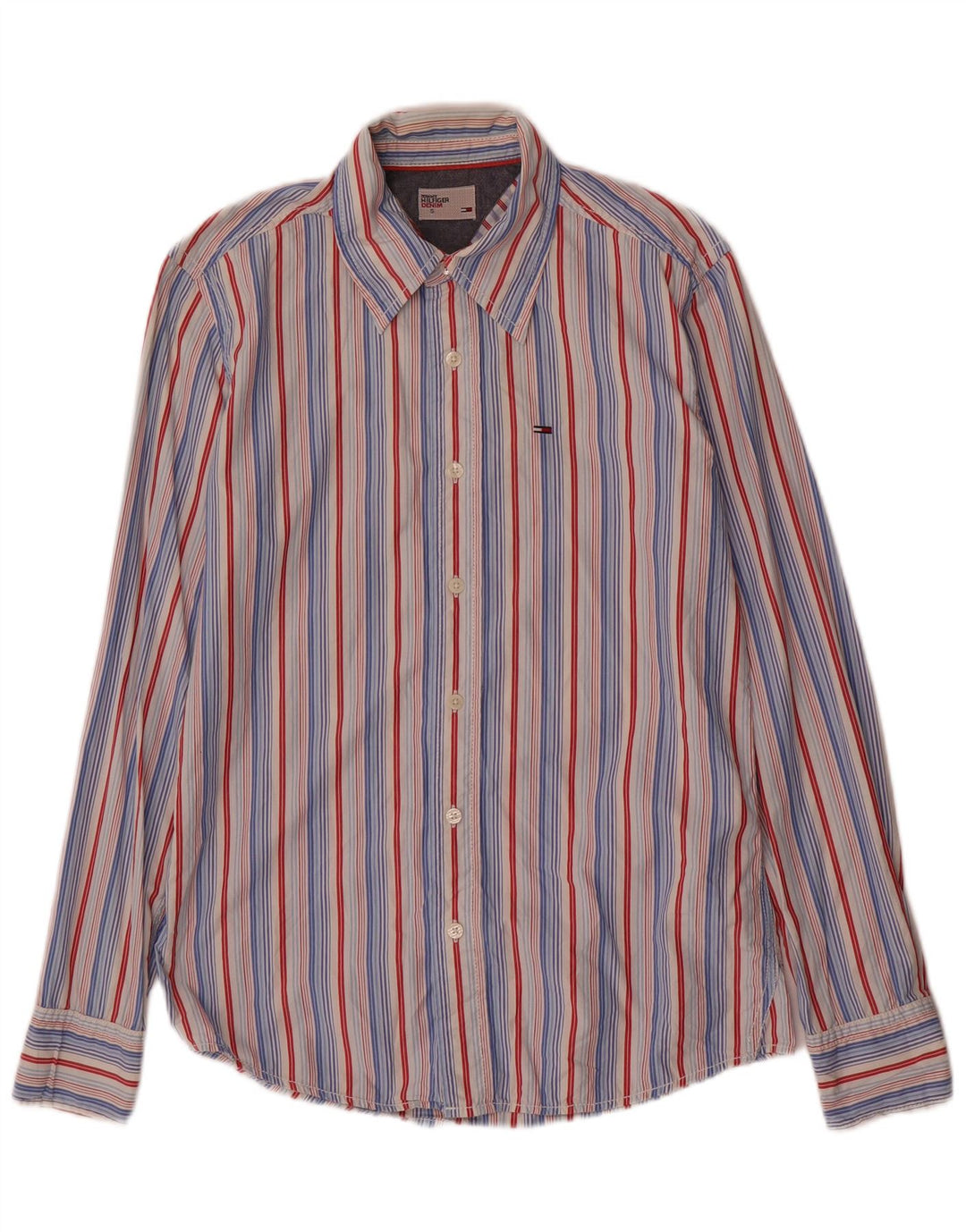 Camisa masculina Tommy Hilfiger pequena listrada multicolorida de algodão