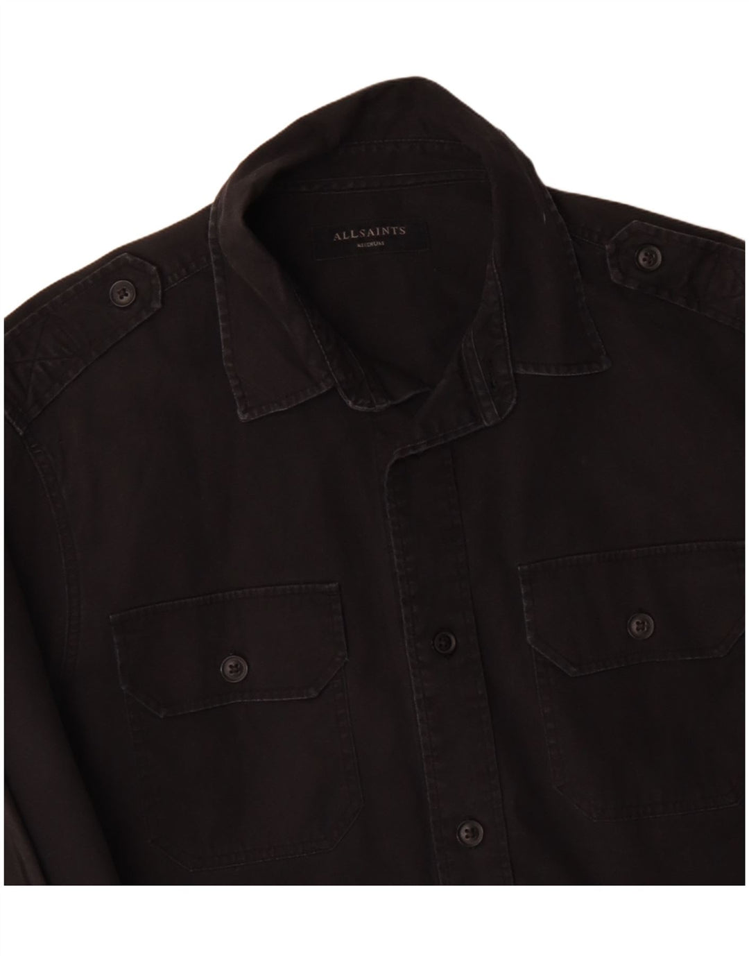 Camisa militar masculina ALL SAINTS algodão preto médio