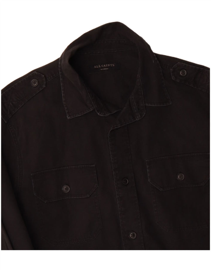 Camisa militar masculina ALL SAINTS algodão preto médio