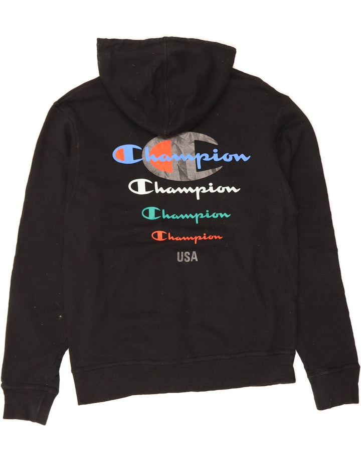 CHAMPION Mens Graphic Hoodie Jumper Medium Black Cotton Vintage Champion and Second-Hand Champion from Messina Hembry 