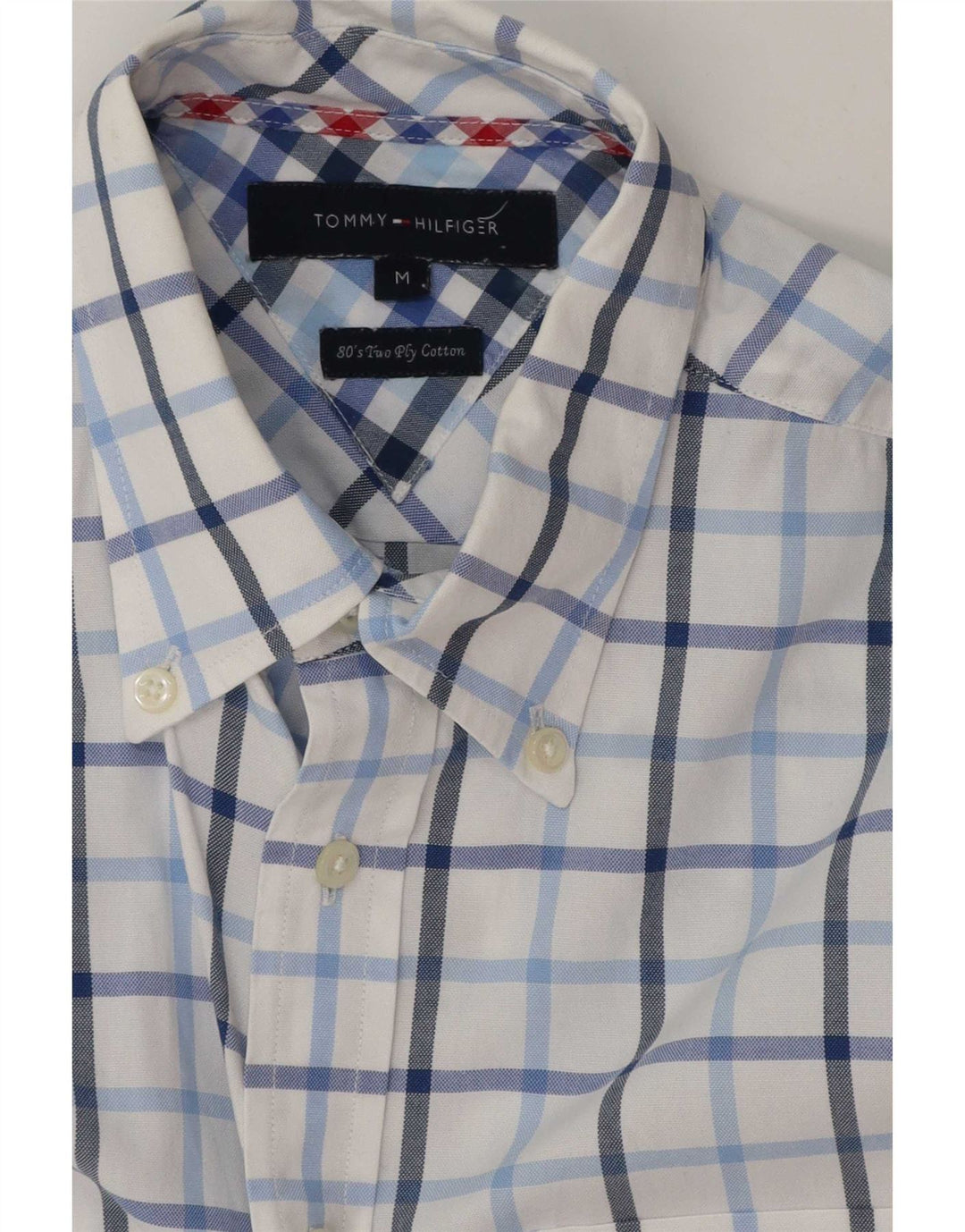 Camisa masculina de manga curta Tommy Hilfiger, algodão xadrez branco médio