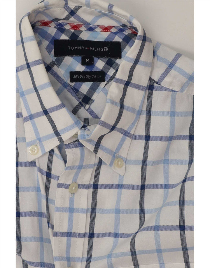 Camisa masculina de manga curta Tommy Hilfiger, algodão xadrez branco médio