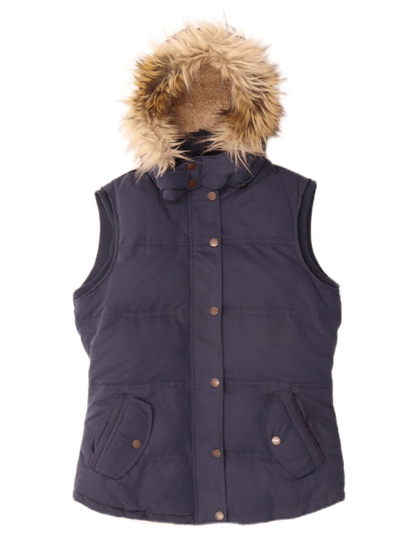 Fat Face Womens Sherpa com capuz acolchoado Gilet UK 10 pequeno poliéster azul marinho