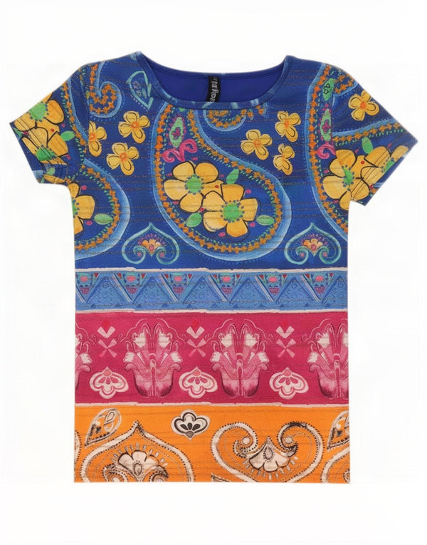 Desigual Camiseta feminina gráfica Top UK 6 XS Poliéster floral multicolorido