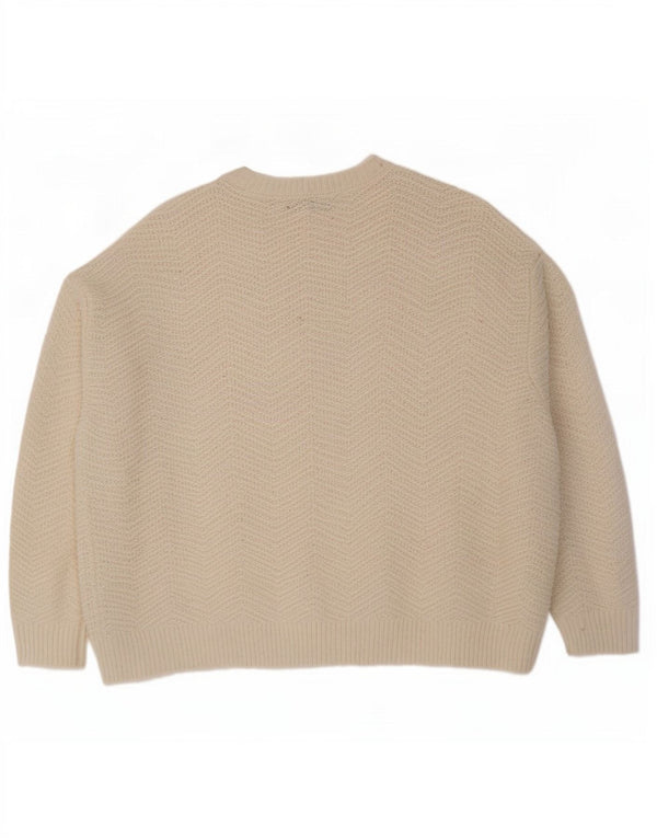 Suéter feminino Marks & Spencer com gola canoa Reino Unido 16 grande branco Chevron