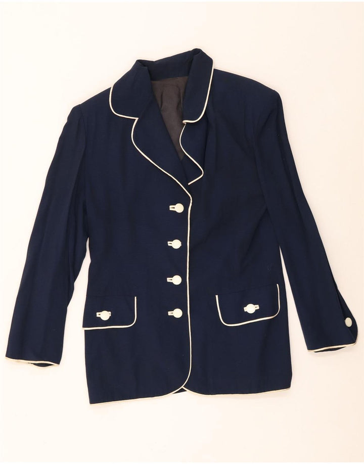 Jaqueta blazer vintage feminina com 4 botões Reino Unido 12 azul marinho médio
