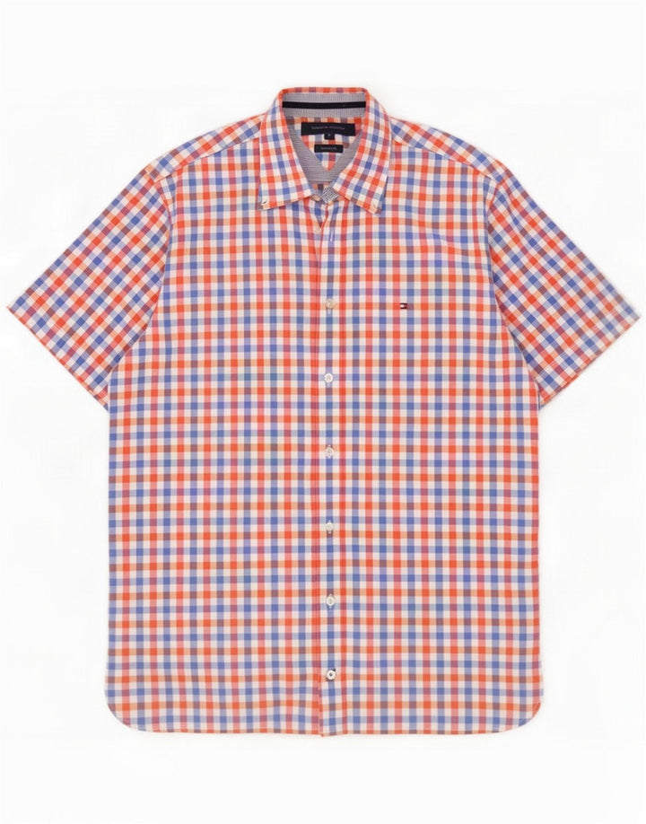 Tommy Hilfiger Camisa masculina de manga curta média xadrez multicolorida
