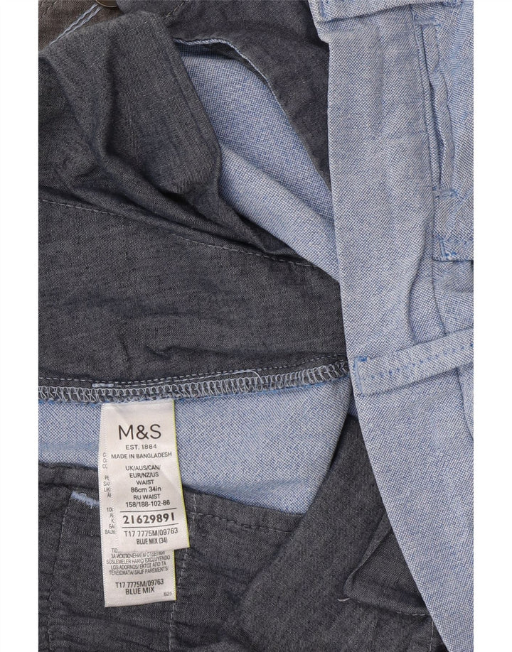 Shorts chino masculino Marks & Spencer W34 grande algodão azul