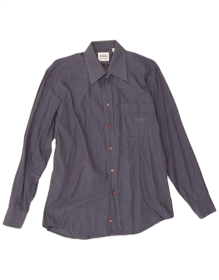 Camisa masculina Gianfranco Ferre tamanho 39 15 1/2 algodão azul marinho médio