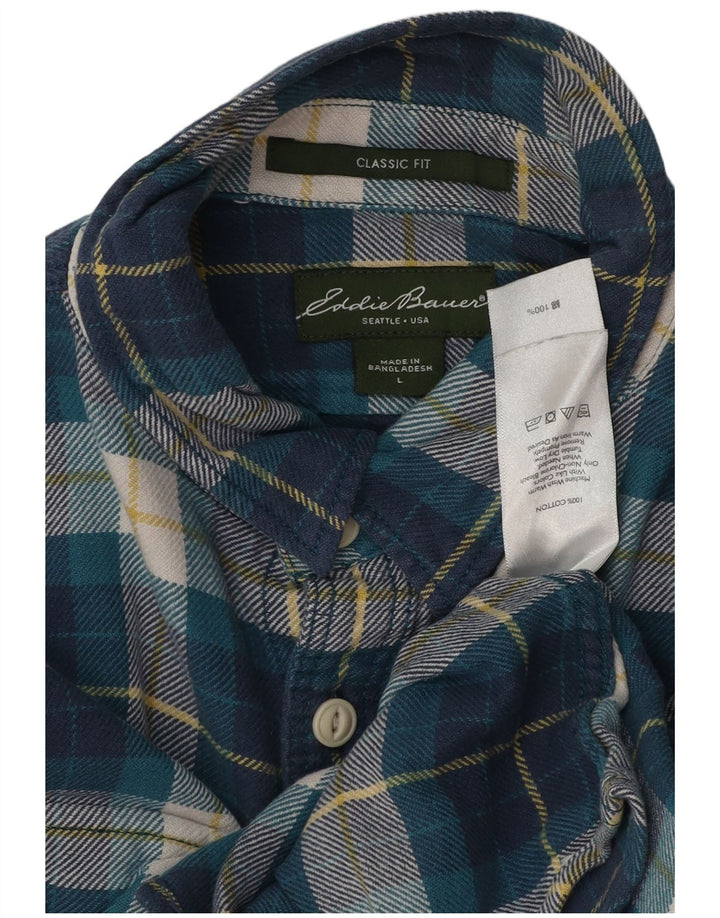 Camisa masculina de flanela de ajuste clássico EDDIE BAUER grande algodão xadrez azul