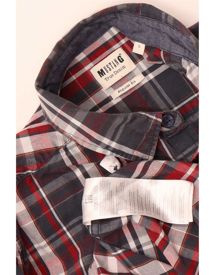 Camisa masculina Mustang Regular Fit grande algodão xadrez azul
